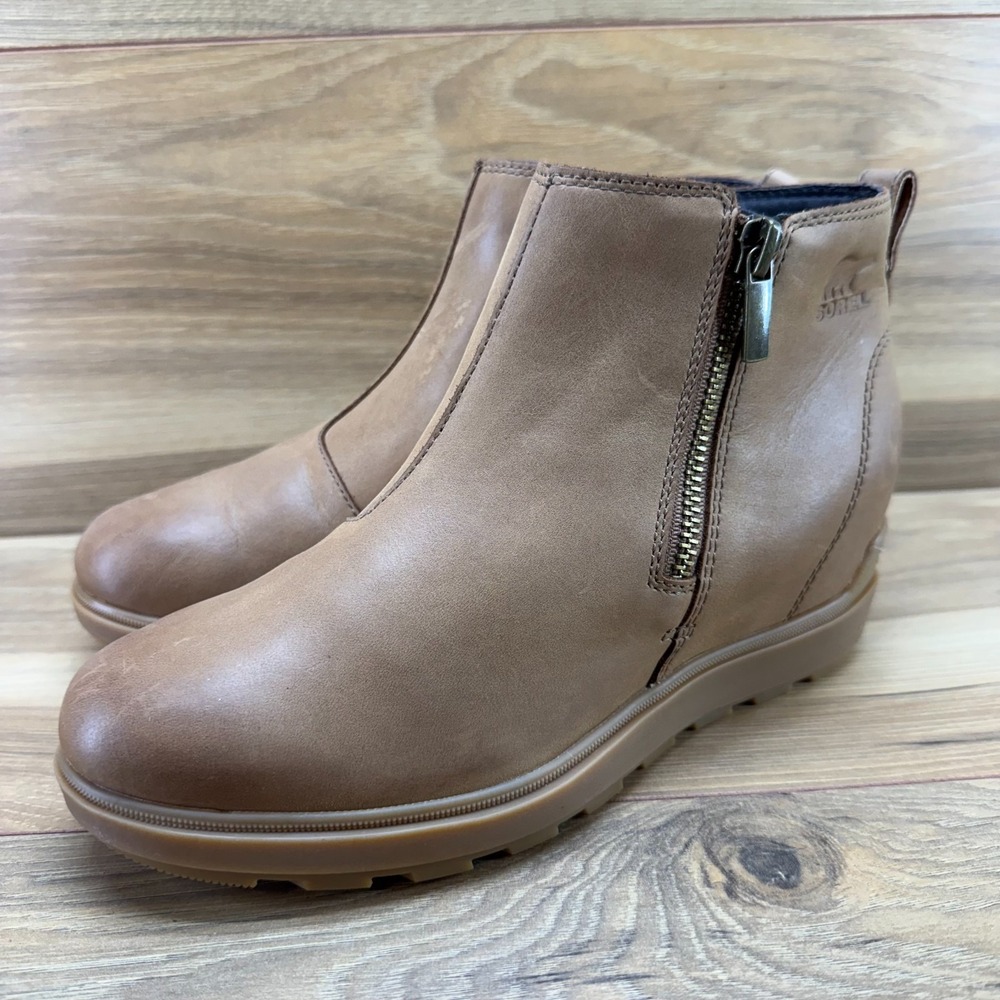 Sorel Evie II Zip Waterproof Ankle Boot Womens 8 Tan Leather Lug Boho Outdoor